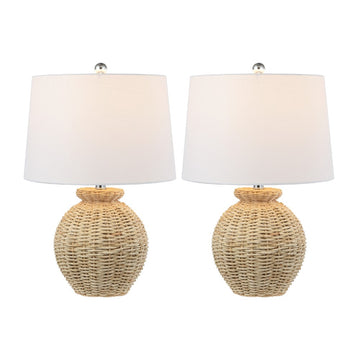 Nora 22" Rustic Coastal Rattan Globe LED Table Lamps - JONATHAN Y